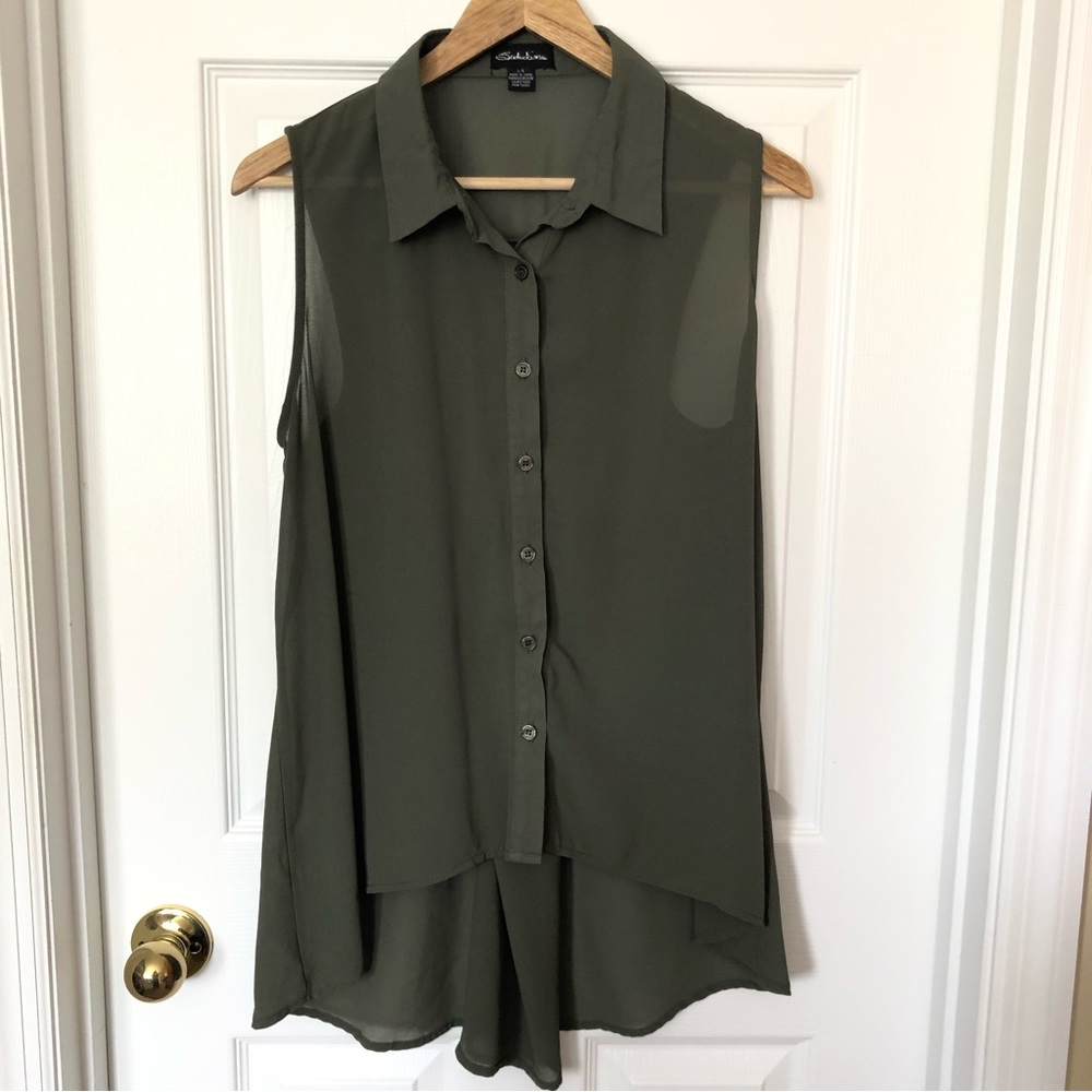 Sheer Sleeveless Hi Lo Top Sz L